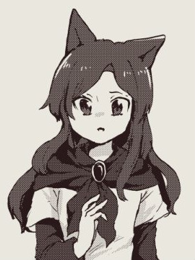 Kagerou Imaizumi from Touhou, in Hungry Wolf. She's looking directly ahead with one hand raised to her chest. In this artstyle, she doesn't appear to have much of a nose.